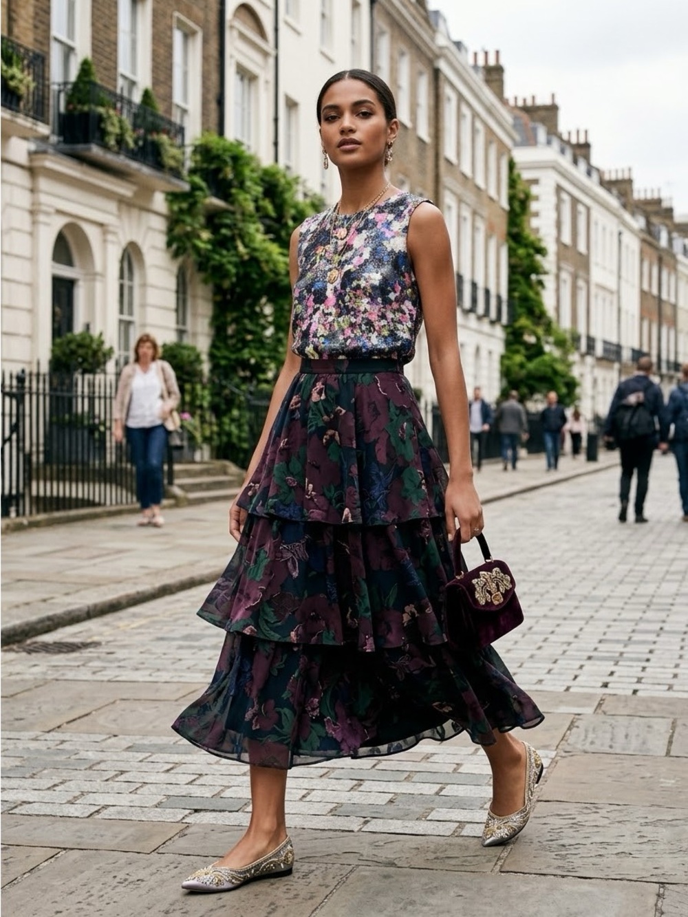 Erdem Multicolour Abstract Floral Sleeveless Sequin Top - US 4